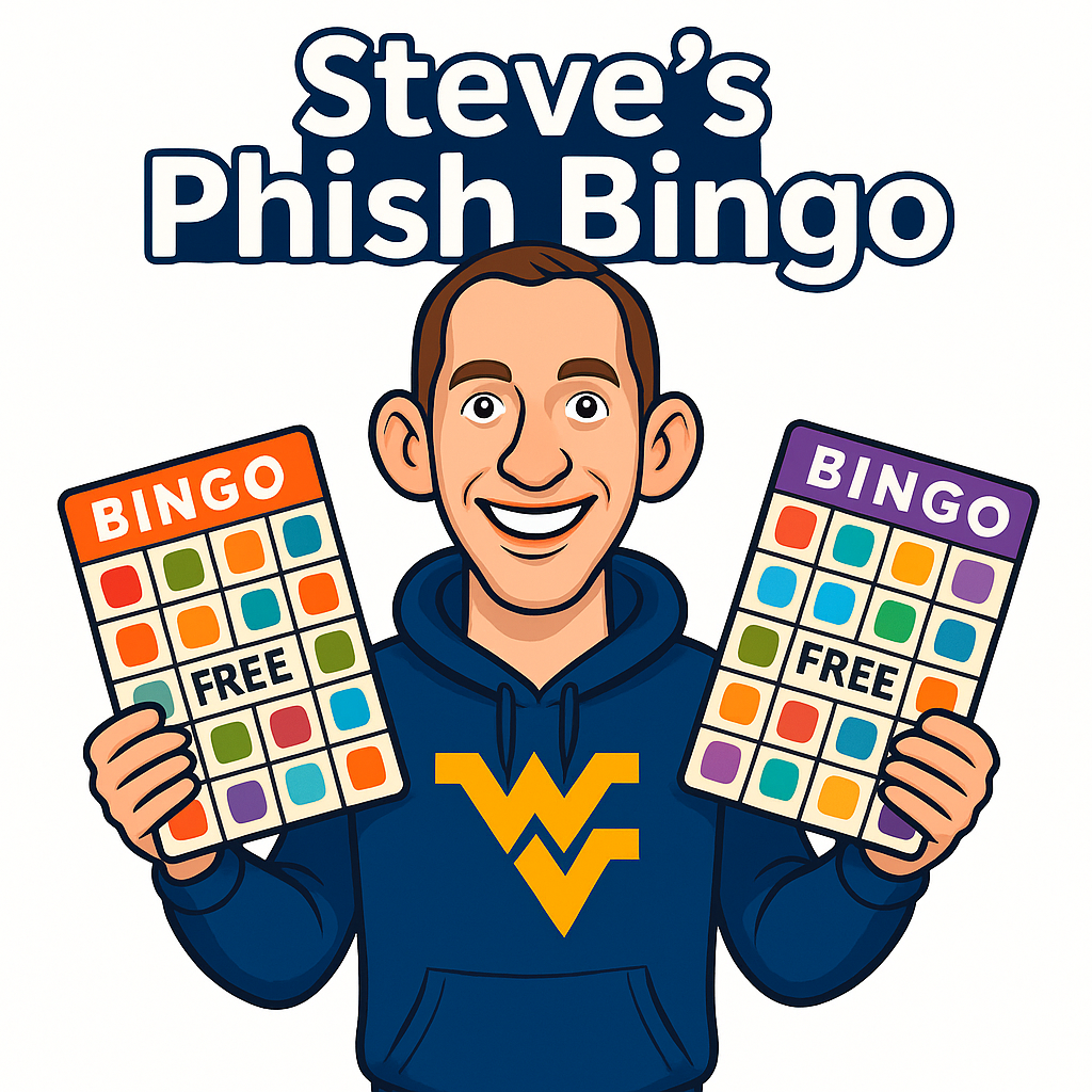 Steve's Phish Bingo logo with Steve holding bingo cards